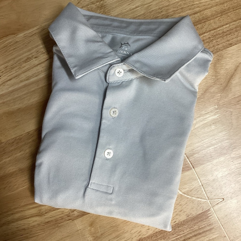 Mens Southern‎ Tide long sleeved performance polo gray/white striped Large